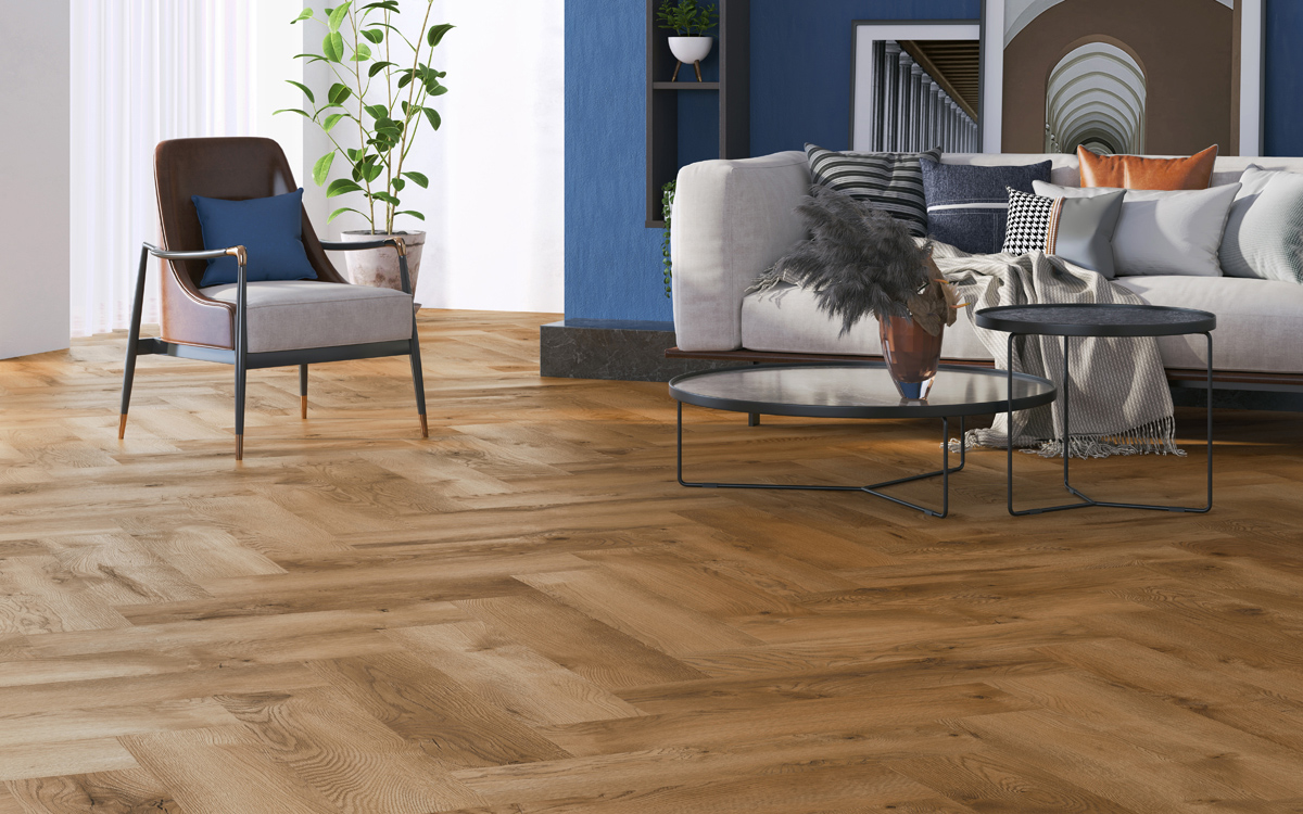 Light brown laminate flooring in a living room