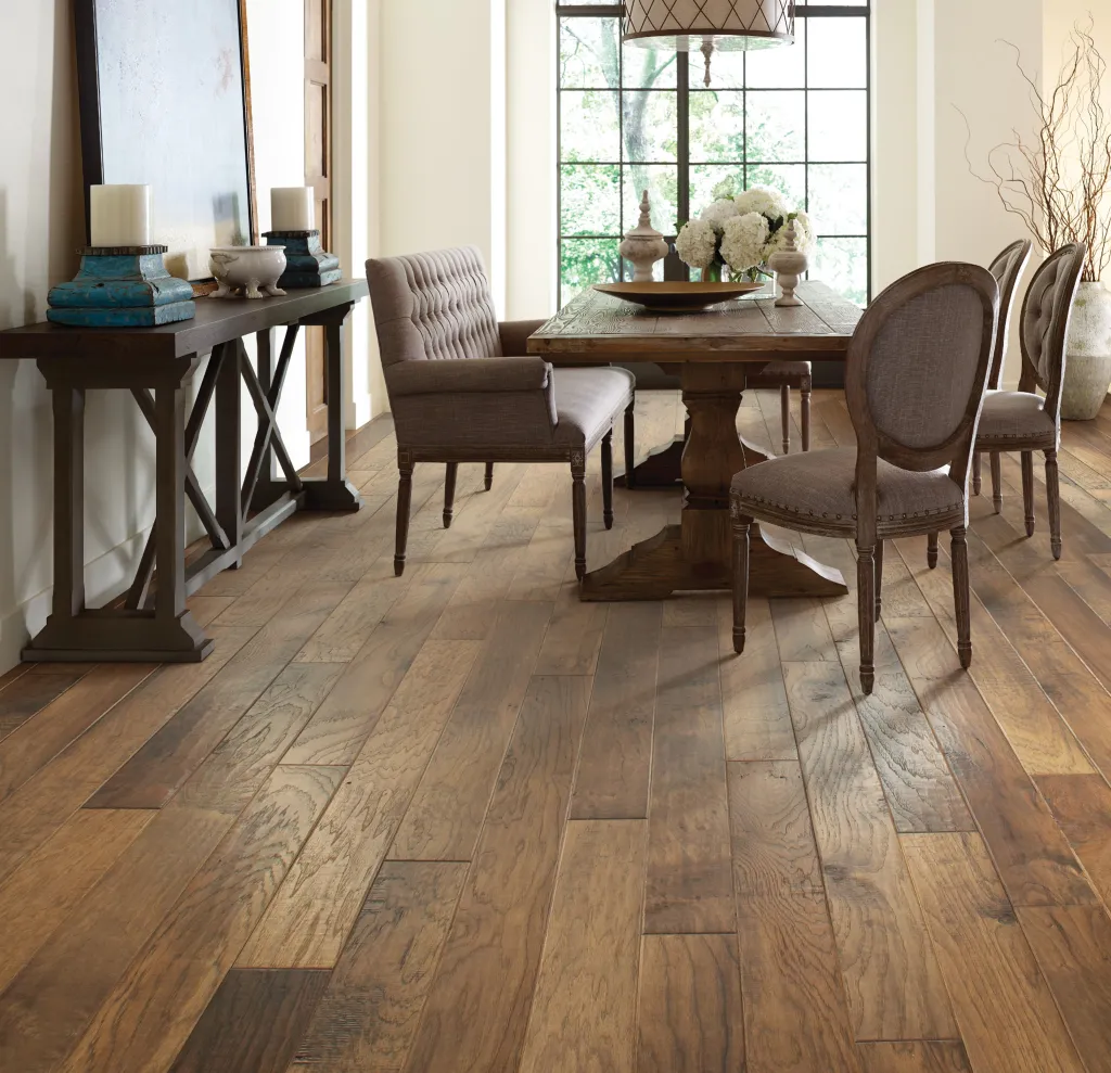 Traditional hardwood flooring in a dining room