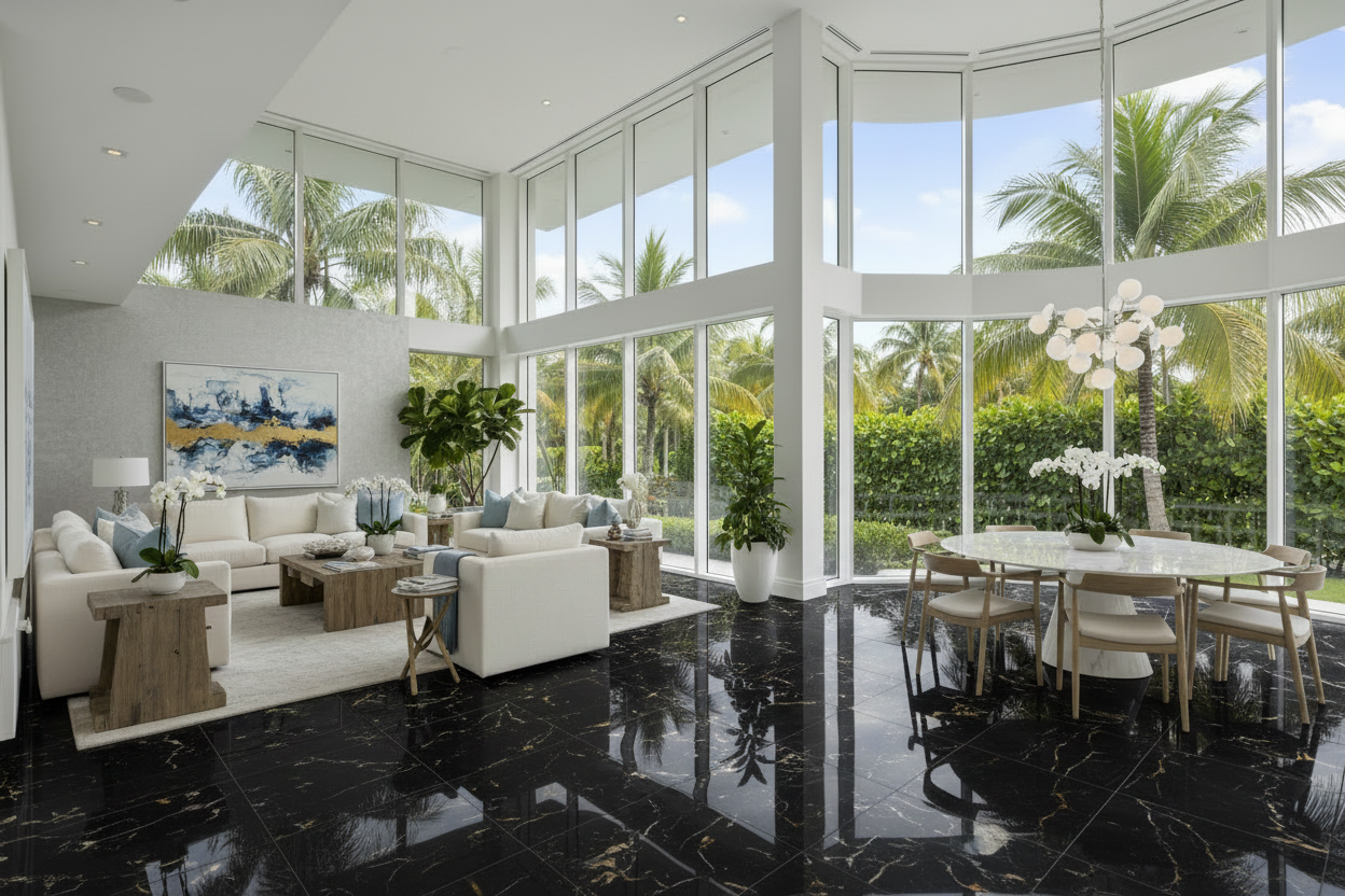 Black vs White marble tile in Palm Beach county, FL